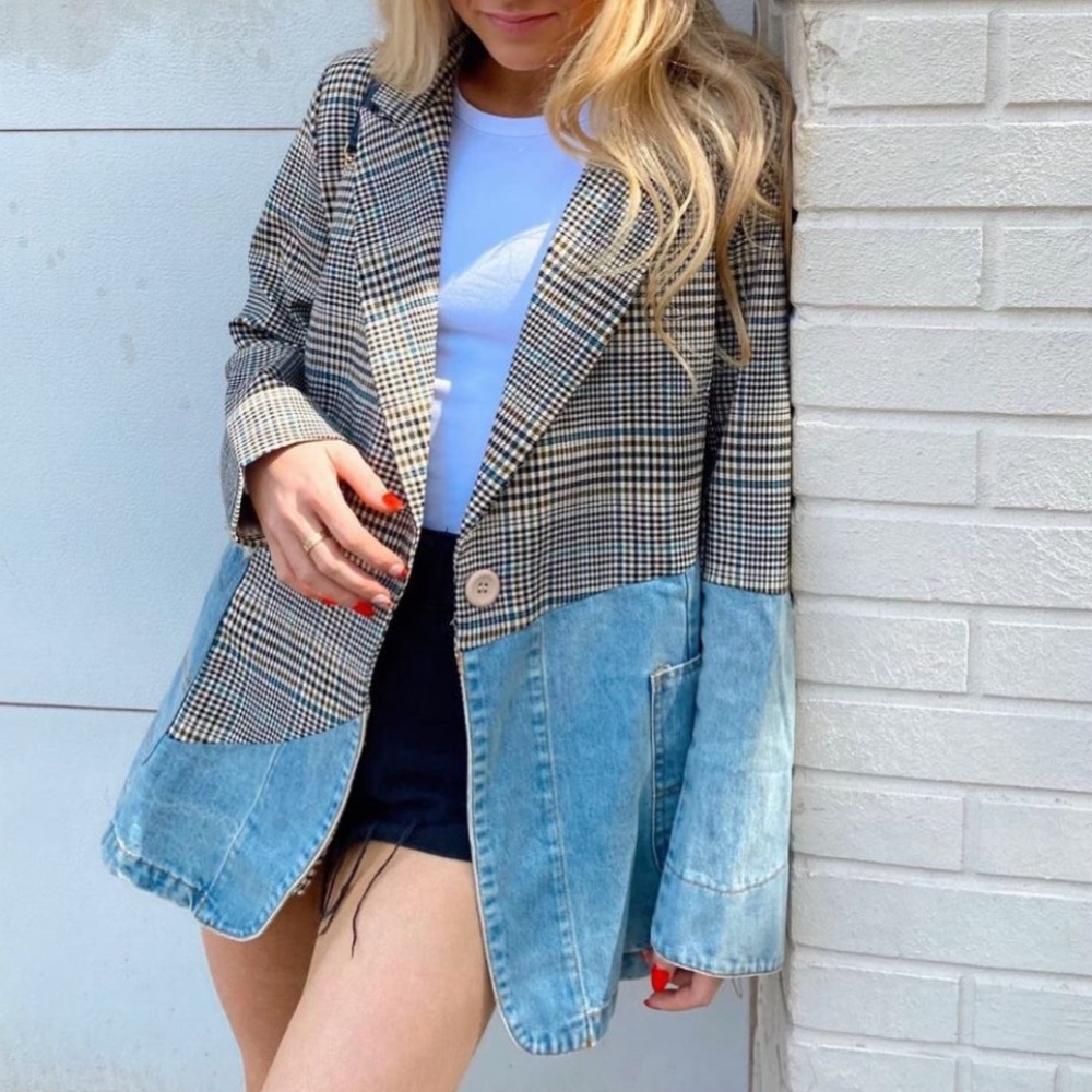 *NWOT Plaid & Denim Blazer